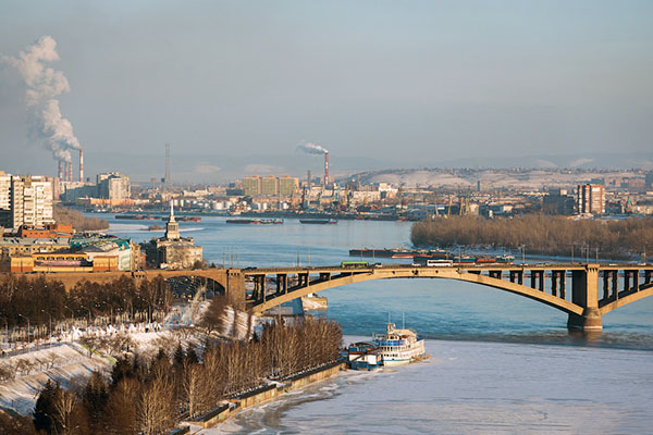 фото Красноярск Енисей мост речной вокзал зима