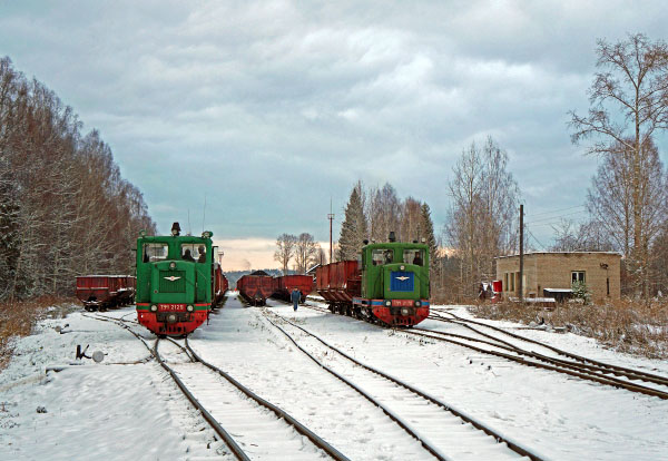 Узкоколейная железная дорога Пищальского торфопредприятия УЖД зимой Кировская область